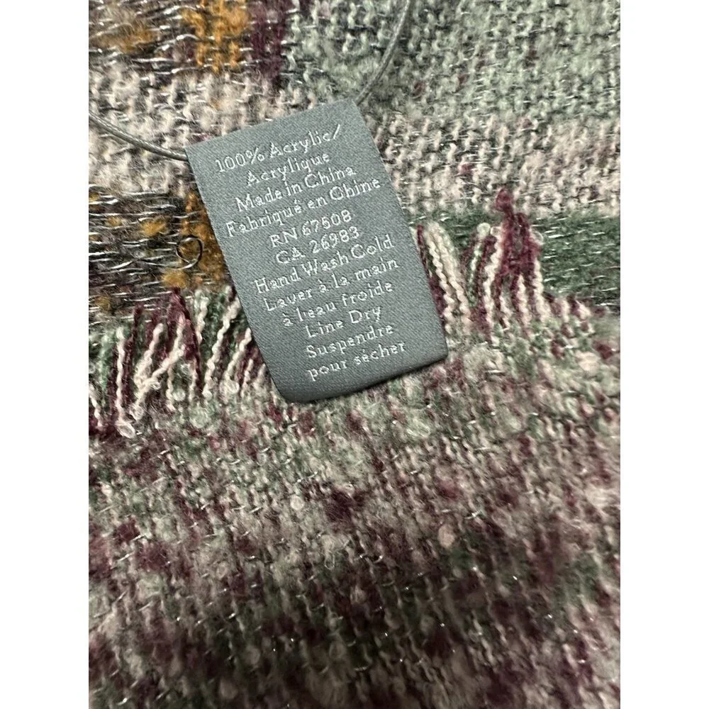 Vince Camuto Women's Plaid Multicolor Cape Shawl Oversized Wrap with Fringe New
